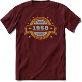 Premium Since 1958 T-Shirt | Zilver - Goud | Grappig Verjaardag en Feest Cadeau Shirt | Dames - Heren - Unisex | Tshirt Kleding Kado | - Burgundy - M