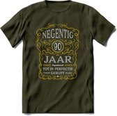 90 Jaar Legendarisch Gerijpt T-Shirt | Geel - Grijs | Grappig Verjaardag en Feest Cadeau Shirt | Dames - Heren - Unisex | Tshirt Kleding Kado | - Leger Groen - XL