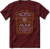 80 Jaar Legendarisch Gerijpt T-Shirt | Geel - Grijs | Grappig Verjaardag en Feest Cadeau Shirt | Dames - Heren - Unisex | Tshirt Kleding Kado | - Burgundy - M