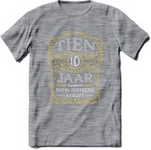 10 Jaar Legendarisch Gerijpt T-Shirt | Geel - Grijs | Grappig Verjaardag en Feest Cadeau Shirt | Dames - Heren - Unisex | Tshirt Kleding Kado | - Donker Grijs - Gemaleerd - XL