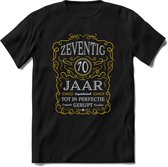 70 Jaar Legendarisch Gerijpt T-Shirt | Geel - Grijs | Grappig Verjaardag en Feest Cadeau Shirt | Dames - Heren - Unisex | Tshirt Kleding Kado | - Zwart - M