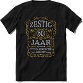 60 Jaar Legendarisch Gerijpt T-Shirt | Geel - Grijs | Grappig Verjaardag en Feest Cadeau Shirt | Dames - Heren - Unisex | Tshirt Kleding Kado | - Zwart - L