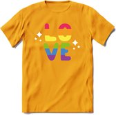 Love | Pride T-Shirt | Grappig LHBTIQ+ / LGBTQ / Gay / Homo / Lesbi Cadeau Shirt | Dames - Heren - Unisex | Tshirt Kleding Kado | - Geel - XL