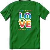 Love | Pride T-Shirt | Grappig LHBTIQ+ / LGBTQ / Gay / Homo / Lesbi Cadeau Shirt | Dames - Heren - Unisex | Tshirt Kleding Kado | - Donker Groen - M