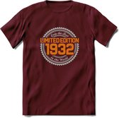 1932 Limited Edition Ring T-Shirt | Zilver - Goud | Grappig Verjaardag en Feest Cadeau Shirt | Dames - Heren - Unisex | Tshirt Kleding Kado | - Burgundy - XXL