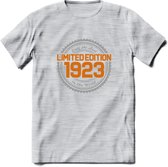 1923 Limited Edition Ring T-Shirt | Zilver - Goud | Grappig Verjaardag en Feest Cadeau Shirt | Dames - Heren - Unisex | Tshirt Kleding Kado | - Licht Grijs - Gemaleerd - S