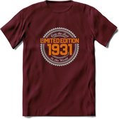 1931 Limited Edition Ring T-Shirt | Zilver - Goud | Grappig Verjaardag en Feest Cadeau Shirt | Dames - Heren - Unisex | Tshirt Kleding Kado | - Burgundy - S