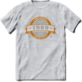 Premium Since 1989 T-Shirt | Zilver - Goud | Grappig Verjaardag en Feest Cadeau Shirt | Dames - Heren - Unisex | Tshirt Kleding Kado | - Licht Grijs - Gemaleerd - L