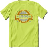 Premium Since 1980 T-Shirt | Zilver - Goud | Grappig Verjaardag en Feest Cadeau Shirt | Dames - Heren - Unisex | Tshirt Kleding Kado | - Groen - M