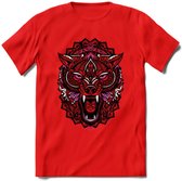 Wolf - Dieren Mandala T-Shirt | Roze | Grappig Verjaardag Zentangle Dierenkop Cadeau Shirt | Dames - Heren - Unisex | Wildlife Tshirt Kleding Kado | - Rood - L