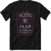 80 Jaar Legendarisch Gerijpt T-Shirt | Roze - Grijs | Grappig Verjaardag en Feest Cadeau Shirt | Dames - Heren - Unisex | Tshirt Kleding Kado | - Zwart - M