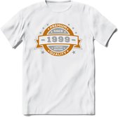 Premium Since 1999 T-Shirt | Zilver - Goud | Grappig Verjaardag en Feest Cadeau Shirt | Dames - Heren - Unisex | Tshirt Kleding Kado | - Wit - 3XL