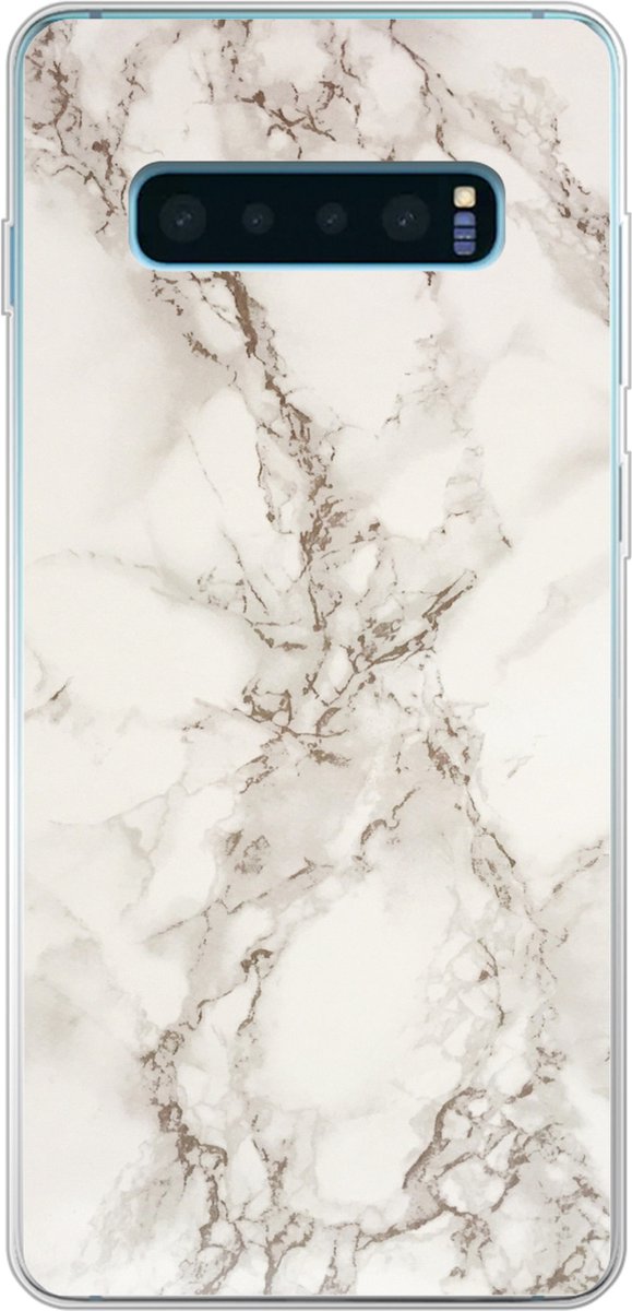 Telefoonhoesje Geschikt voor Samsung Galaxy S10 Plus hoesje - Marmer print - Grijs - Wit - Siliconen Telefoonhoesje Telefoonhoesje
