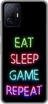 Geschikt voor Xiaomi 11T Pro hoesje - Gaming - Led - Quote - Eat sleep game repeat - Gamen - Siliconen Telefoonhoesje