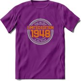 1948 Limited Edition Ring T-Shirt | Zilver - Goud | Grappig Verjaardag en Feest Cadeau Shirt | Dames - Heren - Unisex | Tshirt Kleding Kado | - Paars - L