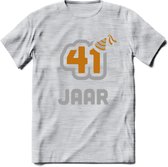 41 Jaar Feest T-Shirt | Goud - Zilver | Grappig Verjaardag Cadeau Shirt | Dames - Heren - Unisex | Tshirt Kleding Kado | - Licht Grijs - Gemaleerd - L