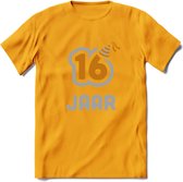 16 Jaar Feest T-Shirt | Goud - Zilver | Grappig Verjaardag Cadeau Shirt | Dames - Heren - Unisex | Tshirt Kleding Kado | - Geel - XXL