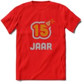 15 Jaar Feest T-Shirt | Goud - Zilver | Grappig Verjaardag Cadeau Shirt | Dames - Heren - Unisex | Tshirt Kleding Kado | - Rood - M