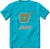 17 Jaar Feest T-Shirt | Goud - Zilver | Grappig Verjaardag Cadeau Shirt | Dames - Heren - Unisex | Tshirt Kleding Kado | - Blauw - L