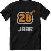 28 Jaar Feest T-Shirt | Goud - Zilver | Grappig Verjaardag Cadeau Shirt | Dames - Heren - Unisex | Tshirt Kleding Kado | - Zwart - L