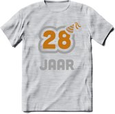 28 Jaar Feest T-Shirt | Goud - Zilver | Grappig Verjaardag Cadeau Shirt | Dames - Heren - Unisex | Tshirt Kleding Kado | - Licht Grijs - Gemaleerd - M