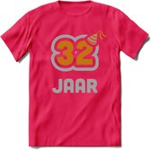 32 Jaar Feest T-Shirt | Goud - Zilver | Grappig Verjaardag Cadeau Shirt | Dames - Heren - Unisex | Tshirt Kleding Kado | - Roze - XXL