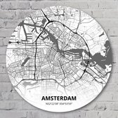 Muurcirkel ⌀ 100 cm - Muurcirkel Amsterdam – Printmijnstad wit/zwart - Kunststof Forex - Wereldkaarten - Rond Schilderij - Wandcirkel - Wanddecoratie