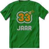 33 Jaar Feest T-Shirt | Goud - Zilver | Grappig Verjaardag Cadeau Shirt | Dames - Heren - Unisex | Tshirt Kleding Kado | - Donker Groen - S
