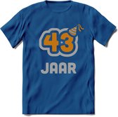 43 Jaar Feest T-Shirt | Goud - Zilver | Grappig Verjaardag Cadeau Shirt | Dames - Heren - Unisex | Tshirt Kleding Kado | - Donker Blauw - 3XL