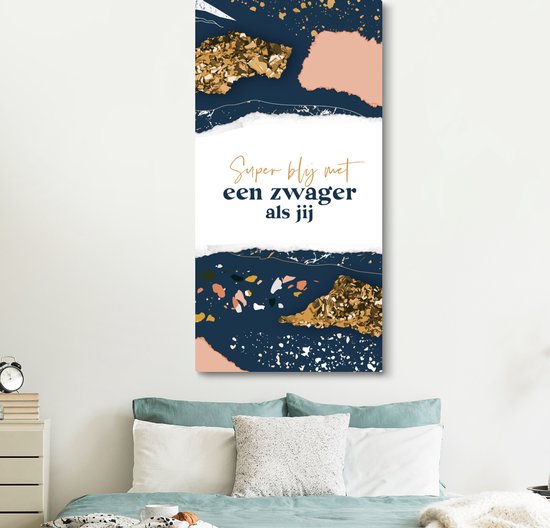 Tableau sur toile Beau-frère - Citations - Design - Rose - Or - 80x160 cm - Décoration murale