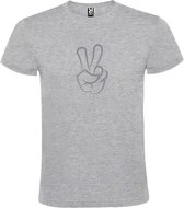 Grijs  T shirt met  "Peace  / Vrede teken" print Zilver size M
