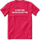 Koffie en Katten Love - Katten T-Shirt Kleding Cadeau | Dames - Heren - Unisex | Kat / Dieren shirt | Grappig Verjaardag kado | Tshirt Met Print | - Roze - M
