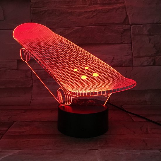 3D Led Lamp Met Gravering - RGB 7 Kleuren - Skateboard