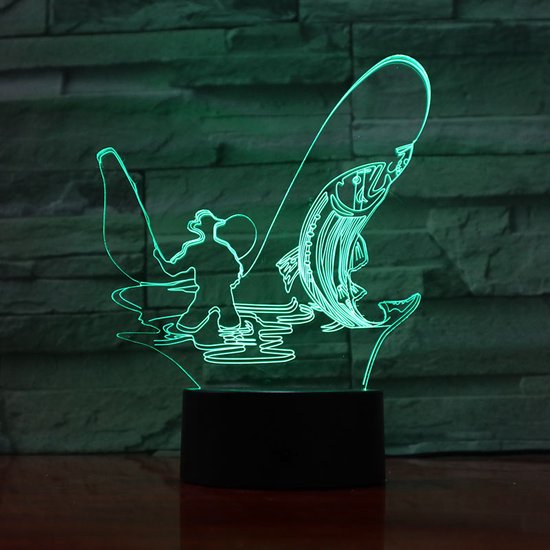 3D Led Lamp Met Gravering - RGB 7 Kleuren - Vissen