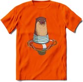 Casual zeehond T-Shirt Grappig | Dieren zeehonden Kleding Kado Heren / Dames | Animal Skateboard Cadeau shirt - Oranje - 3XL