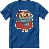 Winter uil T-Shirt Grappig | Dieren uilen Kleding Kado Heren / Dames | Animal Skateboard Cadeau shirt - Donker Blauw - XXL
