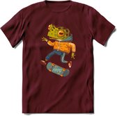 Casual kikker T-Shirt Grappig | Dieren reptiel Kleding Kado Heren / Dames | Animal Skateboard Cadeau shirt - Burgundy - XXL