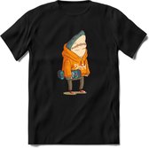 Casual skater haai T-Shirt Grappig | Dieren vissen Kleding Kado Heren / Dames | Animal Skateboard Cadeau shirt - Zwart - XXL