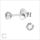Aramat jewels ® - Mini oorbellen met zilverkleurige kristal 925 zilver 3mm
