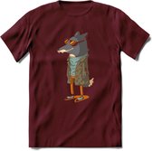 Casual vos T-Shirt Grappig | Dieren honden Kleding Kado Heren / Dames | Animal Skateboard Cadeau shirt - Burgundy - S