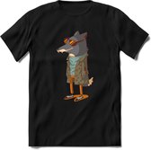 Casual vos T-Shirt Grappig | Dieren honden Kleding Kado Heren / Dames | Animal Skateboard Cadeau shirt - Zwart - XXL