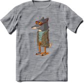 Casual vos T-Shirt Grappig | Dieren honden Kleding Kado Heren / Dames | Animal Skateboard Cadeau shirt - Donker Grijs - Gemaleerd - XL