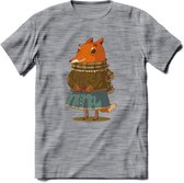 Casual vos T-Shirt Grappig | Dieren honden Kleding Kado Heren / Dames | Animal Skateboard Cadeau shirt - Donker Grijs - Gemaleerd - S