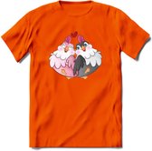 Tortelduifjes - Valentijn T-Shirt | Grappig Valentijnsdag Cadeautje voor Hem en Haar | Dames - Heren - Unisex | Kleding Cadeau | - Oranje - L