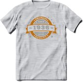 Premium Since 1936 T-Shirt | Goud - Zilver | Grappig Verjaardag Kleding Cadeau Shirt | Dames - Heren - Unisex Tshirt | - Licht Grijs - Gemaleerd - S