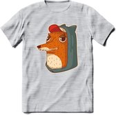 Hippe vos T-Shirt Grappig | Dieren honden Kleding Kado Heren / Dames | Animal Skateboard Cadeau shirt - Licht Grijs - Gemaleerd - M