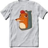 Hippe vos T-Shirt Grappig | Dieren honden Kleding Kado Heren / Dames | Animal Skateboard Cadeau shirt - Licht Grijs - Gemaleerd - S