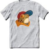 Hippe Kikker T-Shirt Grappig | Dieren reptielen Kleding Kado Heren / Dames | Animal Skateboard Cadeau shirt - Licht Grijs - Gemaleerd - 3XL