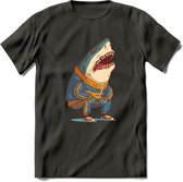 Casual haai T-Shirt Grappig | Dieren vissen Kleding Kado Heren / Dames | Animal Skateboard Cadeau shirt - Donker Grijs - 3XL
