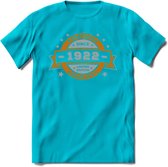 Premium Since 1922 T-Shirt | Goud - Zilver | Grappig Verjaardag Kleding Cadeau Shirt | Dames - Heren - Unisex Tshirt | - Blauw - XXL